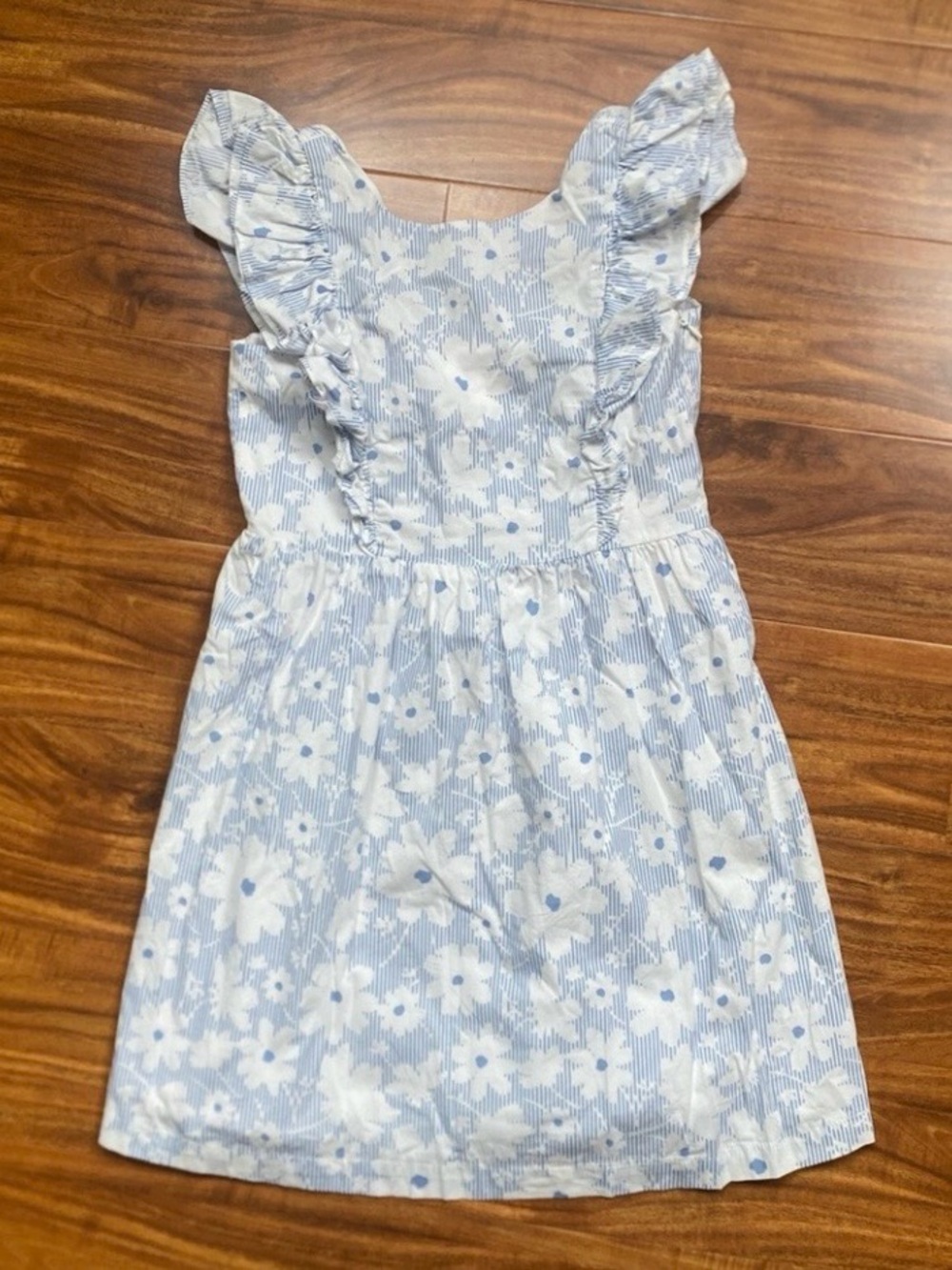 btween Girls Blue White Floral Back Bow Tie Sleeveless Dress Size 12 Coastal
